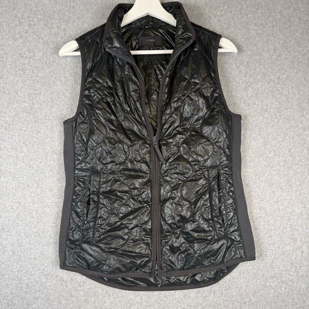 J Crew Womens Size XS Full Zip Front Vest Black Quilted Sleeveless Nylon Pockets